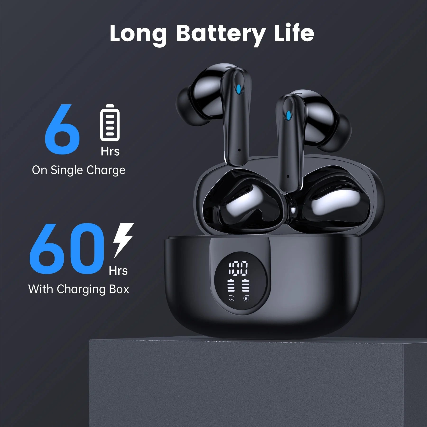 Wireless Earbuds, Bluetooth Headphones V5.4 Stereo Ear Buds with Noise Cancelling Mics, 60H Playback Mini Case with Dual LED Display, IP7 Waterproof In-Ear Earphones for Android Ios